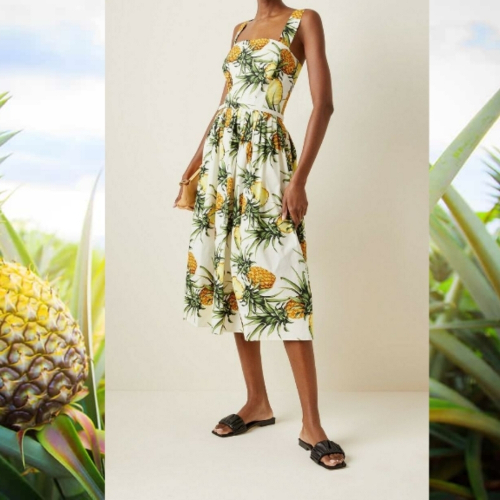 □$2,400 NEW OSCAR DE LA RENTA PINEAPPEL MIDI RUNWAY DRESS US 10 M - Picture 8 of 16